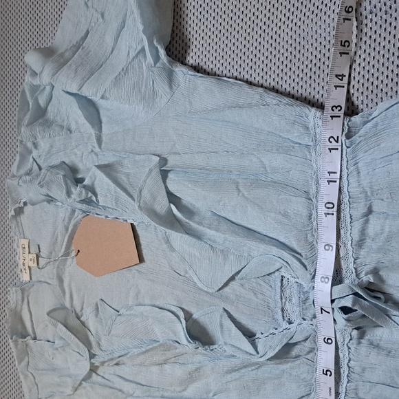 B4 NWT Main Strip Ling Sleeve Open Front Ruffled Tiered Kimono Blue Sm Md Lg - Picture 7 of 12